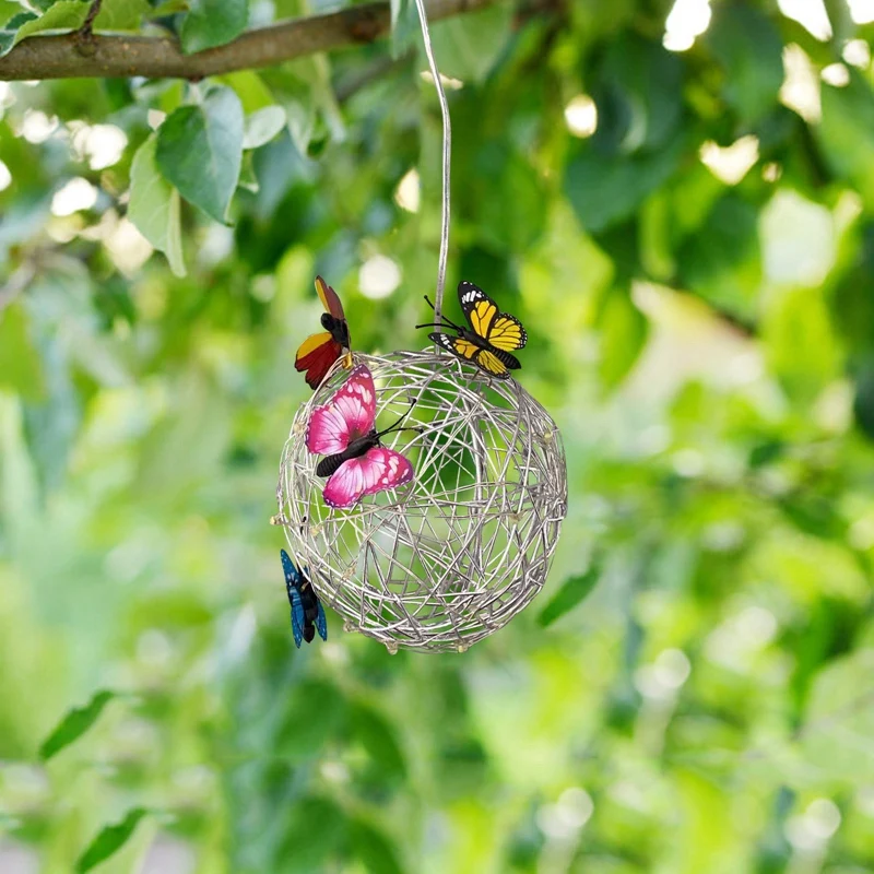 Butterfly Metal Ball Hanging Solar Light With Waterproof Weaving Lamp Garden Decoration Outdoor Suncatchers Tuin Decor