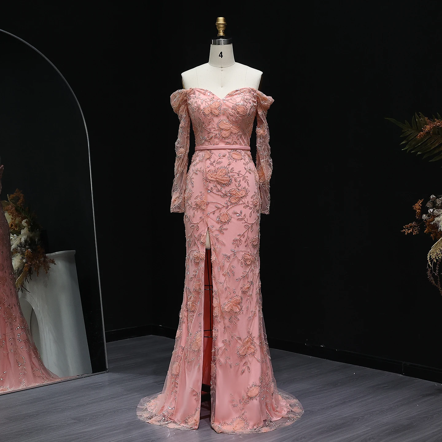 Sharon Said elegancka szałwia zielona kwiatowa Off ramię syrenka sukienka na studniówkę z rozcięciem długie suknie wieczorowe na przyjęcie SH215 dostosowane