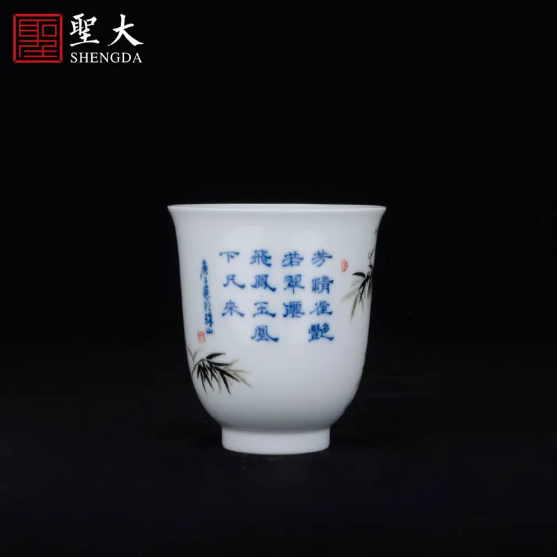 |jade pearl tea cup ceramic hand-painted blue and white pastel peacock smell cup Jingdezhen all manual tea set tea cup