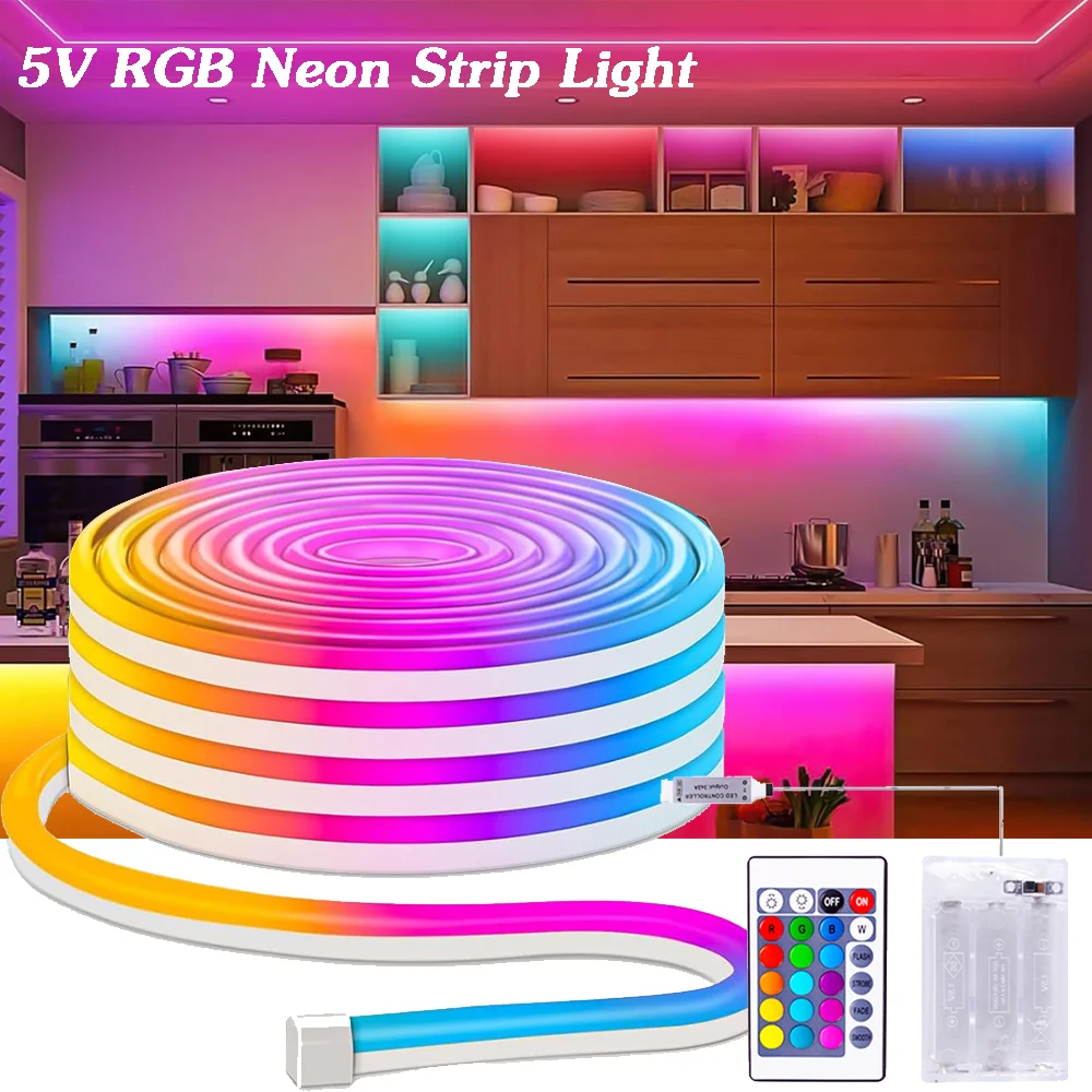 

5 В светодиодные неоновые ленты 1 м 2 м 3 м 3AA батарейный отсек 24-клавишный пульт дистанционного управления гибкий водонепроницаемый для внутреннего и наружного украшения ленты