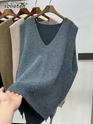 Thicken Warm Sweater Vests Women Loose Casual Solid Elegant Simple Korean Style Daily Soft Design Chic Female Tops  C-184