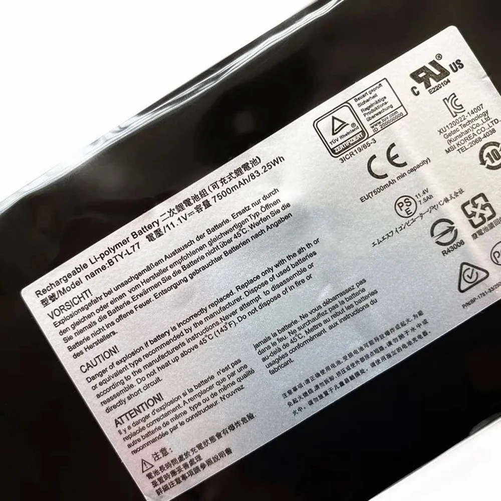 Brand New Genuine Original BTY-L77 11.1V 83.25Wh Laptop Battery for MSI GT72 2QD 6QD GT72S 6QF 6QE GT72VR WT72 MS-1784