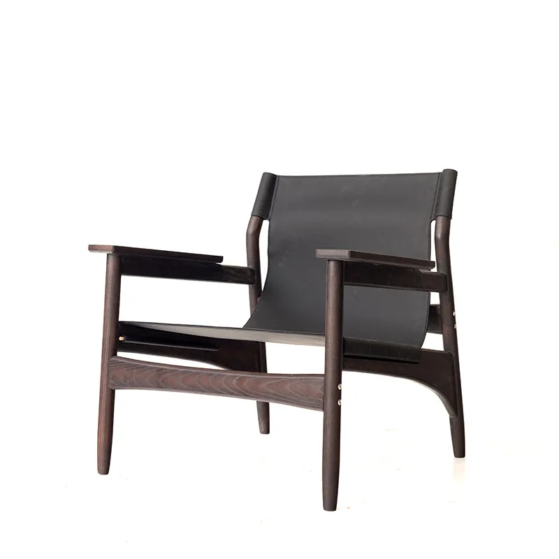Solid wood leisure chair household living room armrest backed by canvas reading single sofa chair