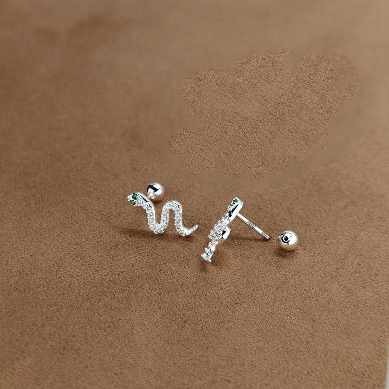 925 Sterling Silver Earrings Personalized Flash Diamond Snake Shape Screw Twisted Ear Stud for Women Fine Jewelry Accessories