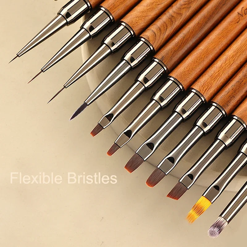 Nail Art Brush Wood Handle Nail Liner Brush Stripe Pattern Painting Acrylic UV Gel Extension Drawing Carving Pen Manicure Brush