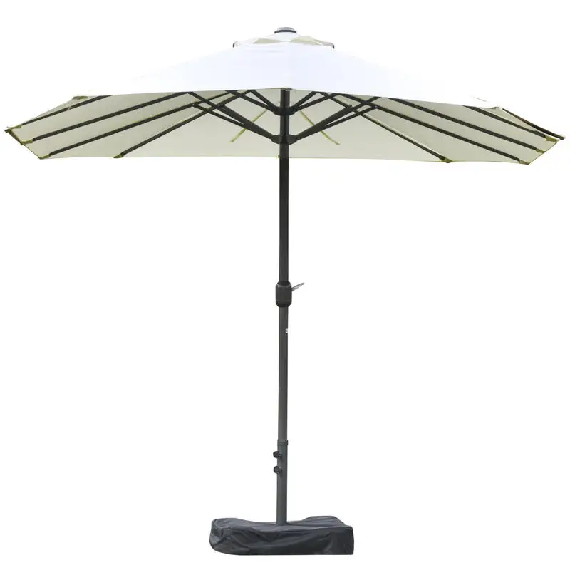 XXL-Gartenschirm, großer Sonnenschirm 4,6L x 2,7B x 2,4H m, Kurbelöffnung und -schließung, Stahl, hochdichtes Polyester, Gewichtssäcke und Schirmständer inklusive, Creme