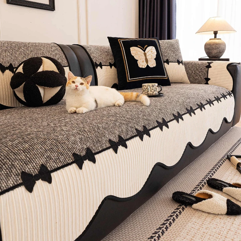

French Style Chenille Sofa Cover Irregular Dust-proof L Couch Slipcover Non-Slip Autumn Winter Sofa Pad Mat for Living Room