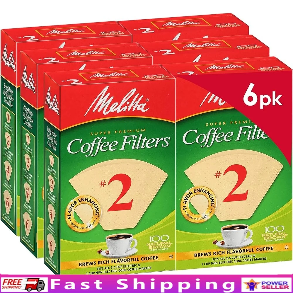 

Natural Brown Cone Coffee Filters No 2 Unbleached Disposable 600 Count Pack Microfine Perforations Mess-Free Brewing Compostable