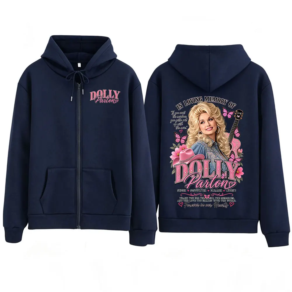 Tribute 1946-2026 Country Music Dolly Parton Zipper Hoodies Men Women Fashion Oversized Zip Up Hooded Sweatshirts Jackets Coats