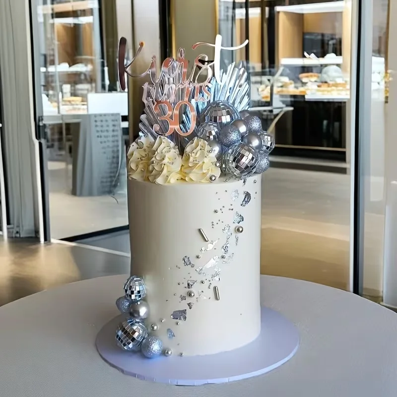 19-teiliges Set Spiegel-Silberkugel Tortendekoration, Glitzer-Silber Schaumstoffkugeln für Disco-Geburtstagsfeiern und Hochzeitstorten – Detail 3