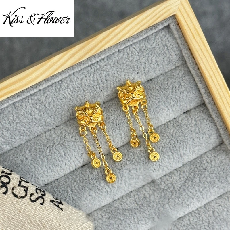 

KISS&FLOWER 24KT Gold Vintage Lion Stud Earrings For Women Wedding Party Birthday Christmas Bride Mother Girl Ladies Gifts ER513