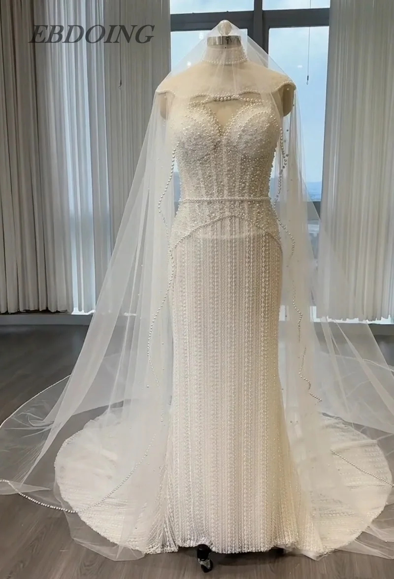 

EBDOING Wedding Dress Mermaid 2 in 1 Sheer Neck With Detachable Flaps With Beading Customized Bride Gown