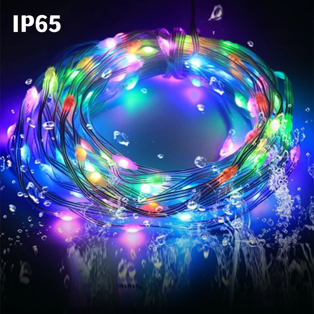 Solar LED Light 1.2W RGB Smart Bluetooth Control Fairy Led String Outdoor Waterproof Garland String Christmas Lights 10m 20m 30m