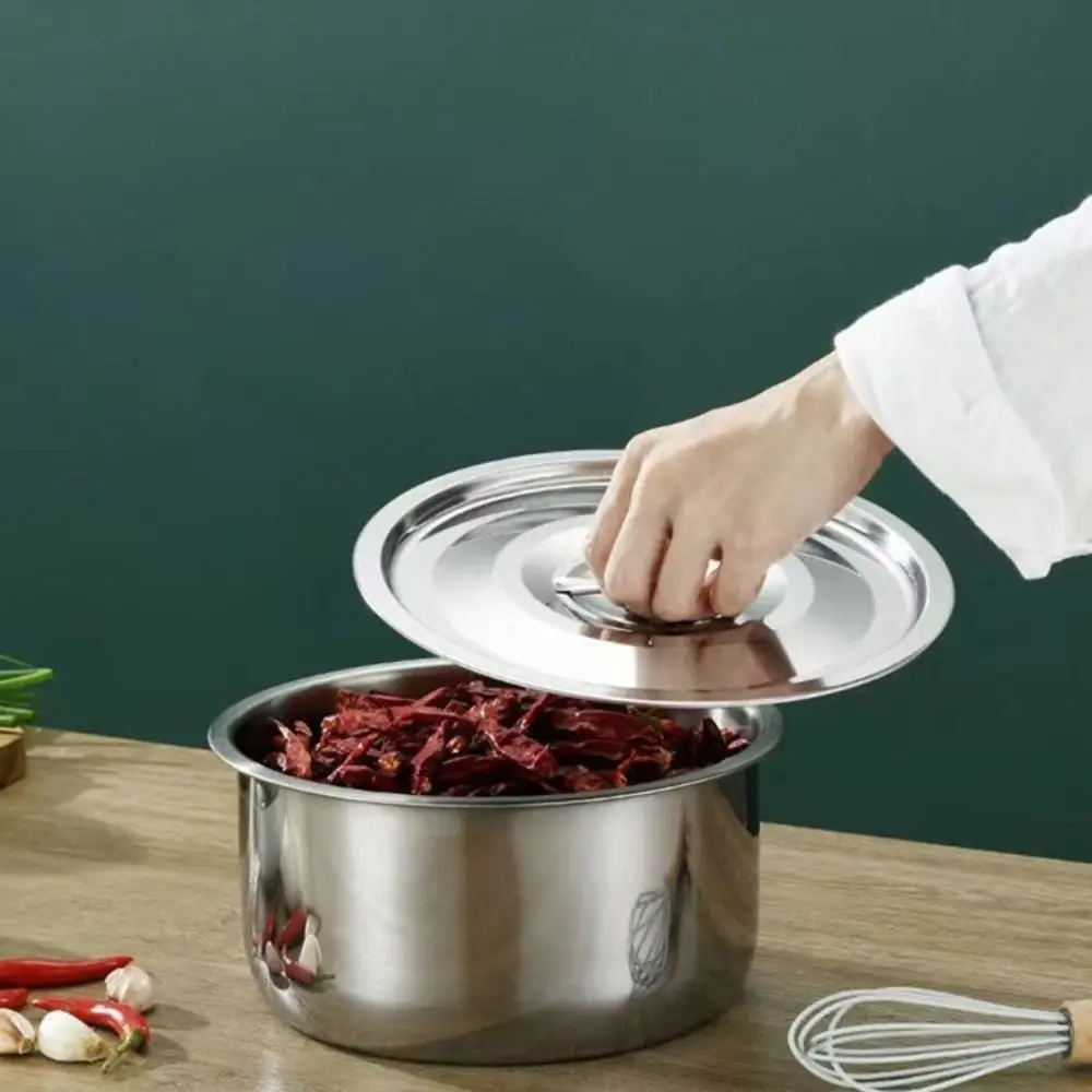 Olla de sopa de acero inoxidable con tapa, juego de ollas irrompibles resistentes a caídas, cuencos redondos universales para huevos al vapor, llama abierta, 5 uds.