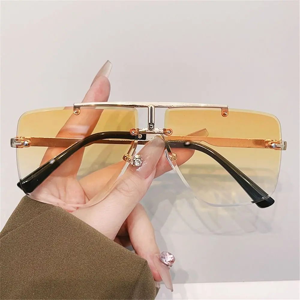 Oversized Double Bridge Sunglasses Frameless Square Frame Men's Shades UV Protection Rimless Street Shooting Eyewear