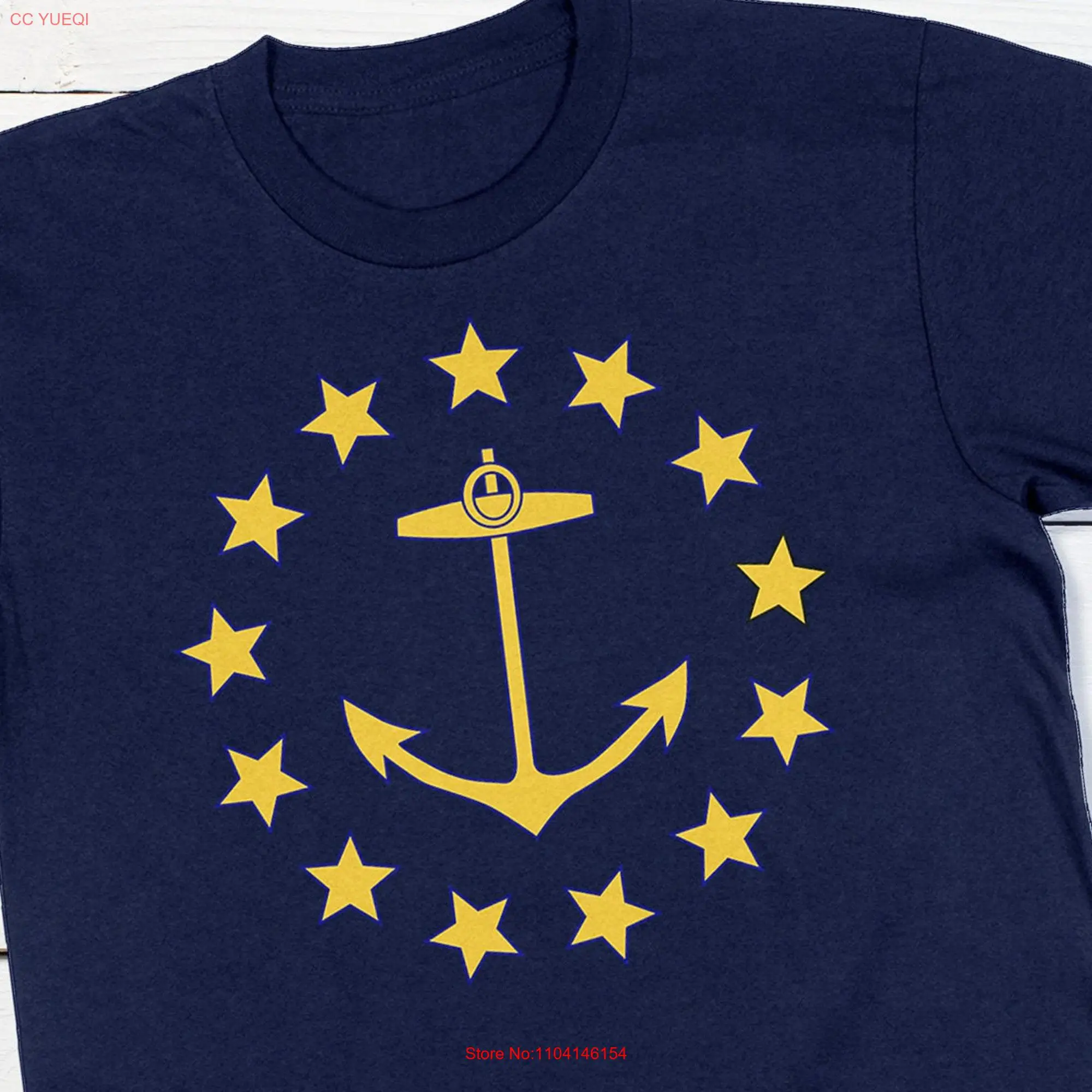 Rhode Island T Shirt State Flag From 1882 The Ocean Little Rhody Anchor Stars Historic long or short sleeves