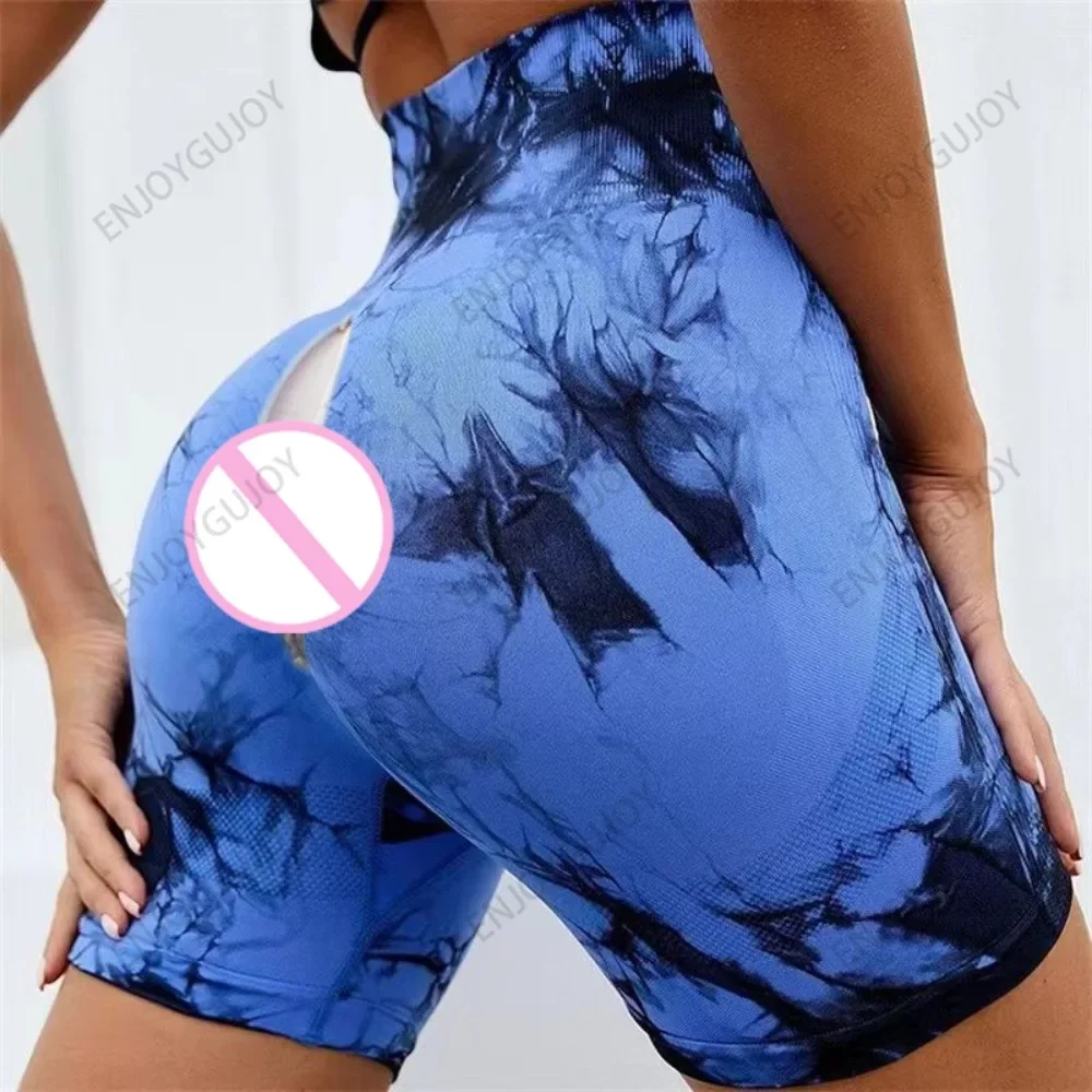 رفع الأرداف المرأة اليوغا طماق غير مرئية مفتوحة المنشعب في الهواء الطلق الجنس التعادل صبغ طباعة عالية الخصر الرياضة سراويل اللياقة البدنية