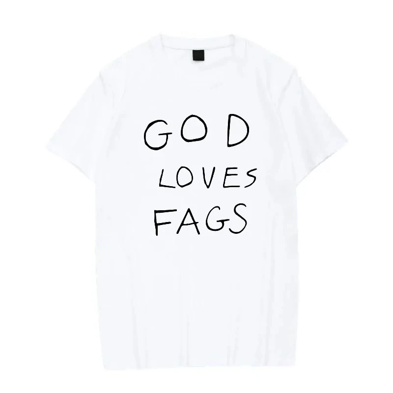 Men\'s and women\'s short-sleeved pure cotton round neck T-shirt shameless God loves gays American TV series design loose matching