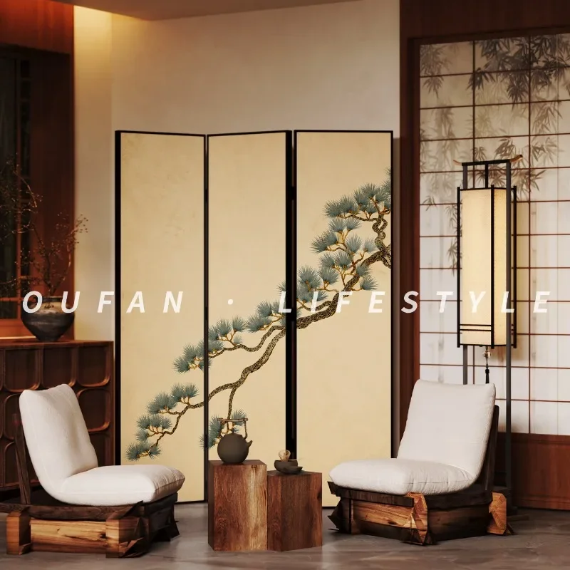 Song's Aesthetics New Chinese Welcome Pine Entrance Portal Partition Screen Folding Mobile Living Room Tea Room Block Household