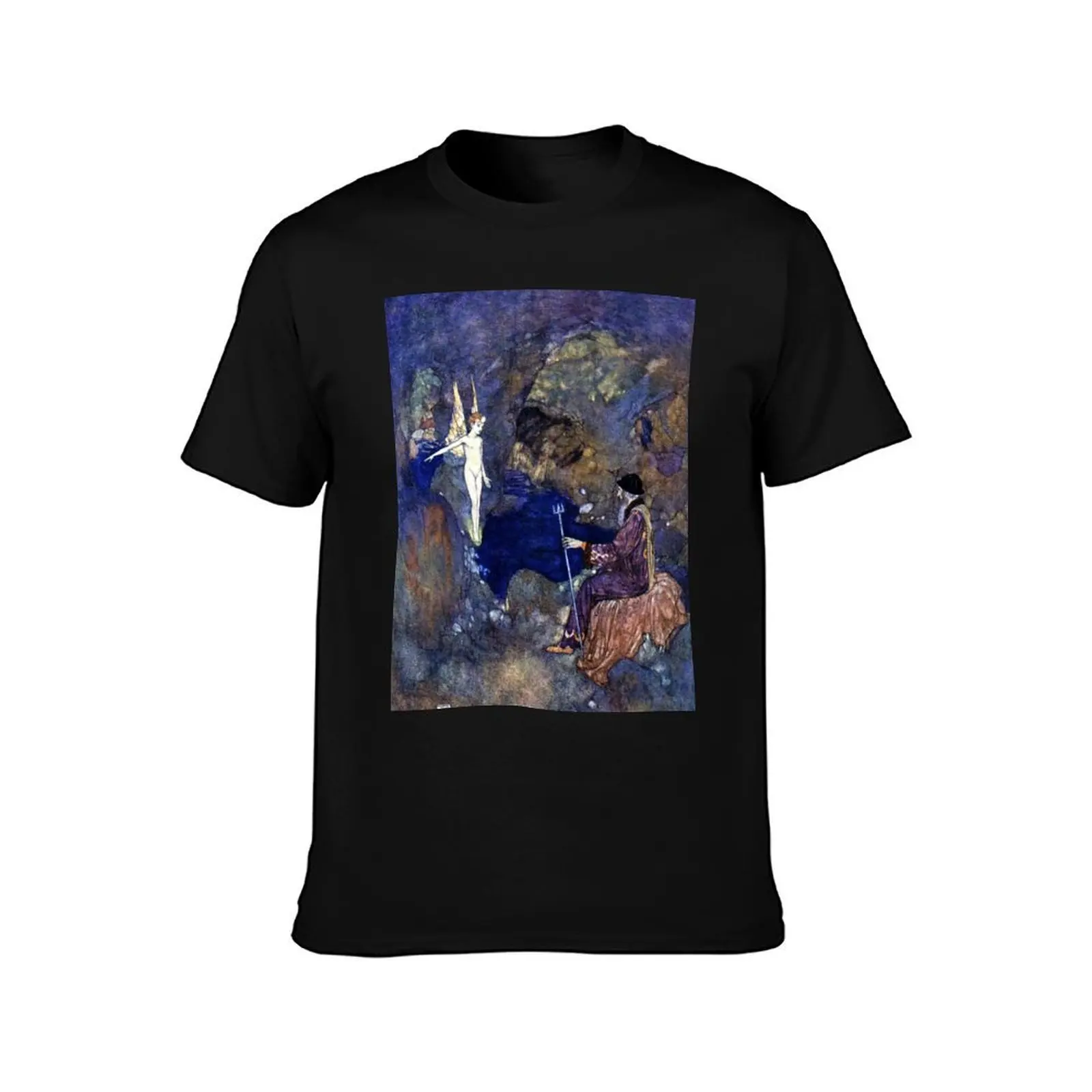 Ariel and Prospero - The Tempest - Edmund Dulac T-Shirt, Summer Casual Cotton Tee, Oversized Streetwear Tops, Unisex Men Women