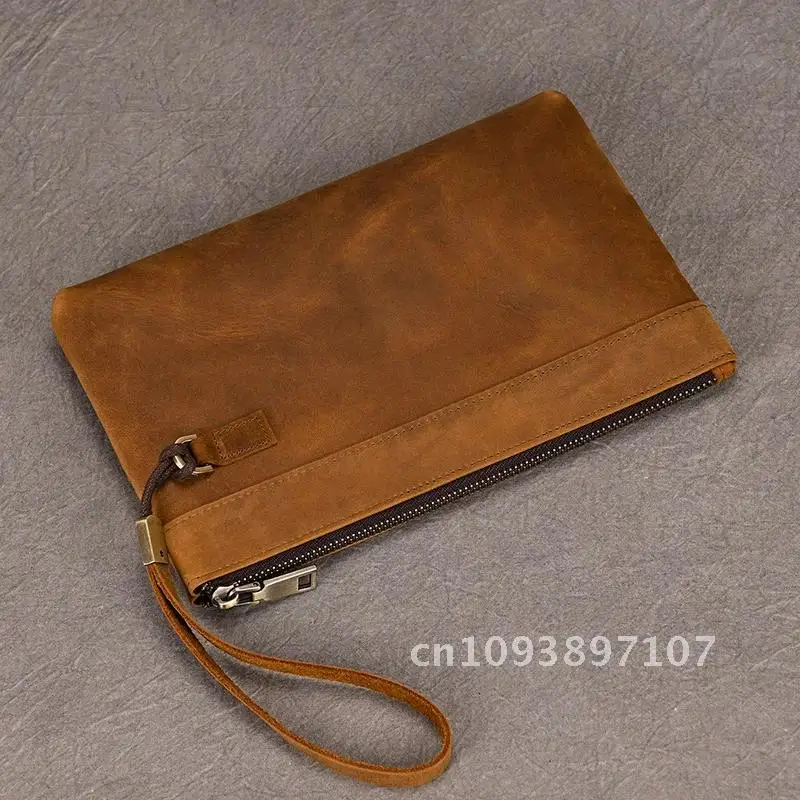 Cartera de mano de cuero genuino Luufan para hombre, cartera de mano con cremallera para hombre de negocios, capacidad diaria para bolso grande, bolso de mano, cinturón para teléfono