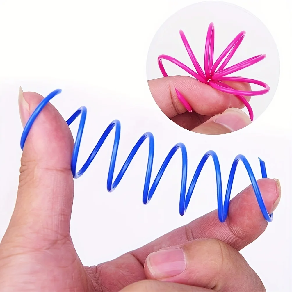 8pcs Random Mixed Color Retractable Spring Cat Toy Set, Interactive Pet Play Toy, No Battery Needed for Indoor Cats