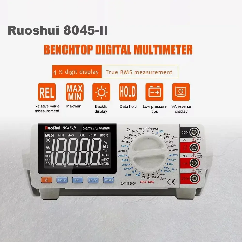 RuoShui-Multimètre de bureau 8045-II, 20000 comptes, True RMS, AC, DC, 1000V, 20MHz, Électricien, Transistor, Puzzles, Testeur d'itance