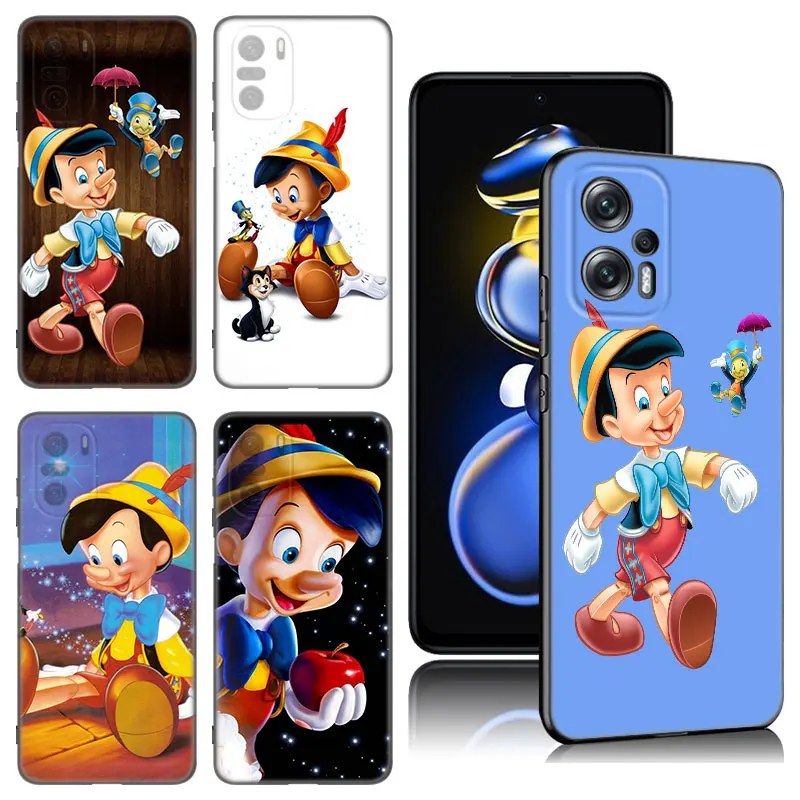 Funny Anime Pinocchio Phone Case For Xiaomi POCO X3 X4 NFC F5 M2 M3 M4 M6 X5 Pro F3 F4 GT 5G C31 C55 M5S Black Silicone Cover