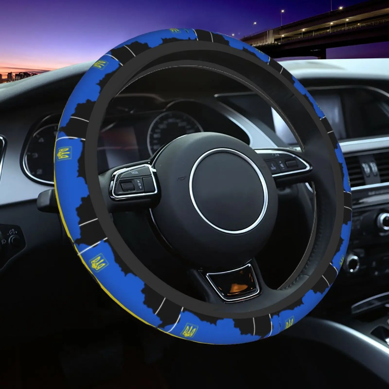 Slava Ukraini Glory To Ukraine Bandera Protector para volante de coche Decoración protectora suave y cómoda Suministros automotrices para 15 pulgadas
