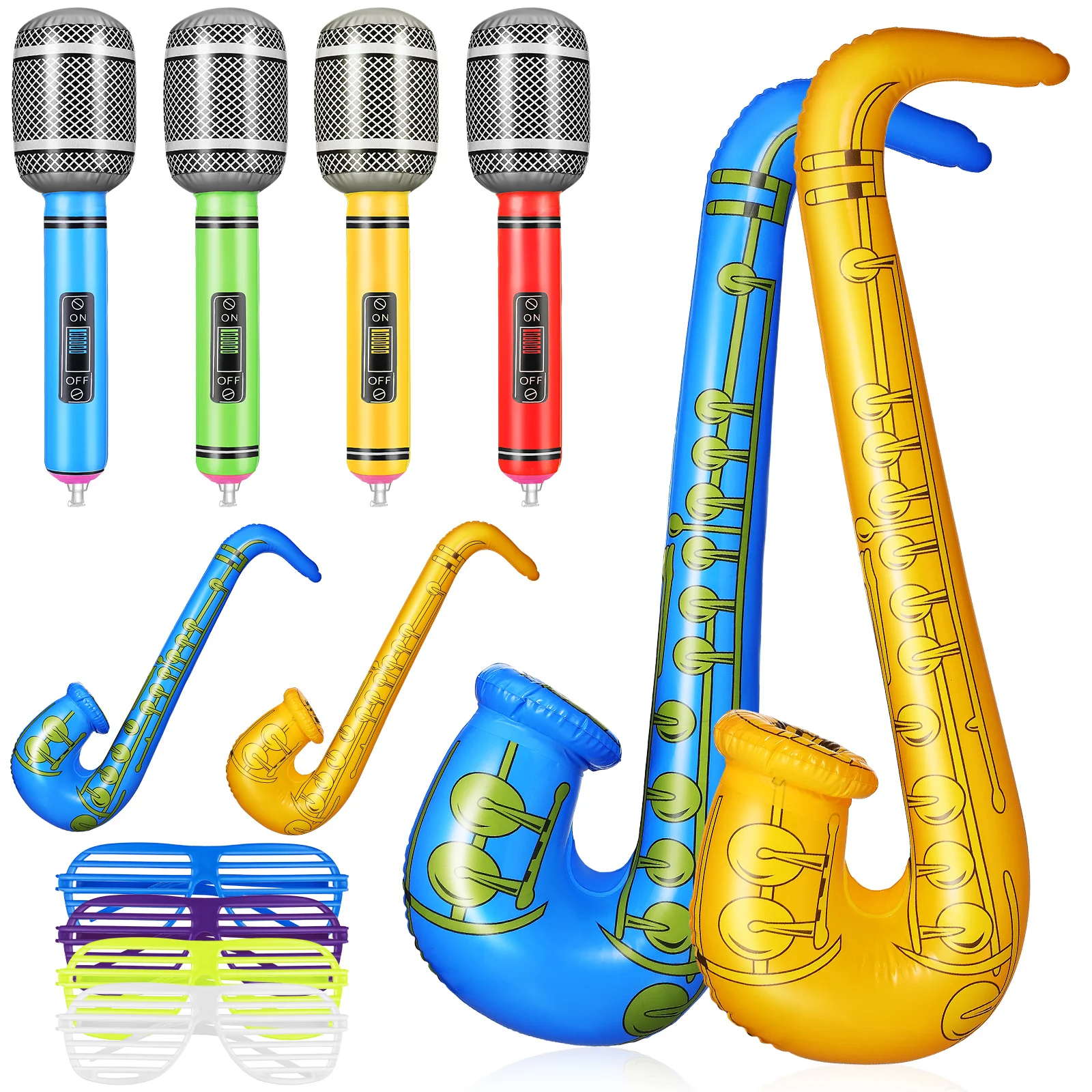 

12 pcs 70cm Saxophones 32cm Microphones Glasses Inflatable PVC Party Props Fun Accessories Kids Games Blow Up Decorations Music