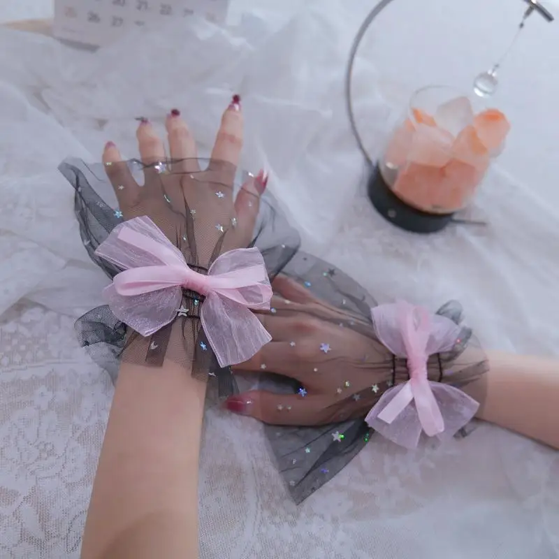 1 Pair Nail Art Tulle Photo Bow Glove Fake Pleated Cuff Manicure Photography Props Nail Tips Display Sleeve Fashion Accessories