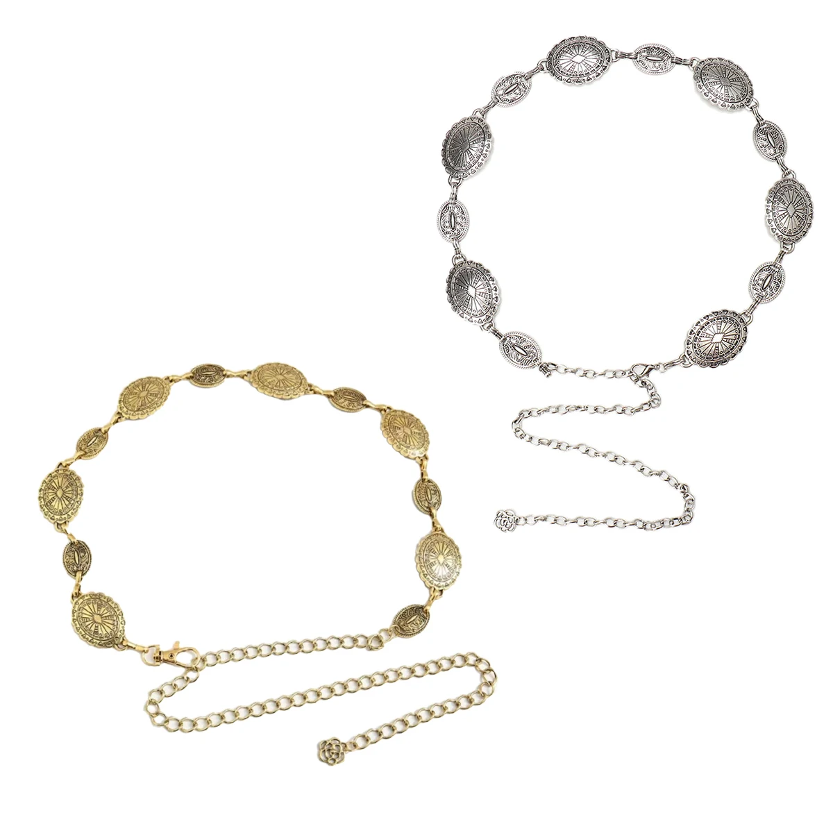 موضة خمر البيضاوي مشتهى سلسلة الخصر المعدنية للنساء ريترو ستايل رائعة الذهب اللون مطلي حزام أنثى مجوهرات للجسم هدايا