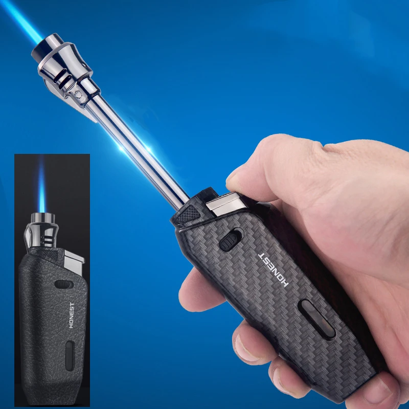 Portable Retractable Inflatable Lighter with Windproof Spray Blue Flame Adjustable Flame Safety Lock Outdoor Small Tool Lighter