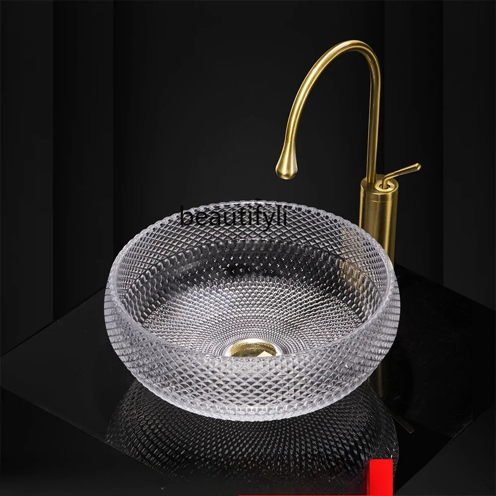 

Washbasin Transparent Light Luxury Glass Crystal Hotel Bathroom Engineering Household Craft Countertop Basin