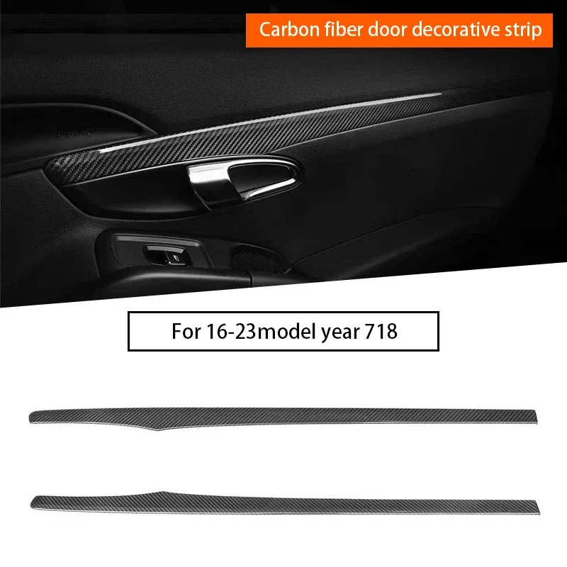 

2pc Car Door Decorative Strips Interior Sticker Real Soft Carbon Fiber Panel for Porsche 718 2016- Up