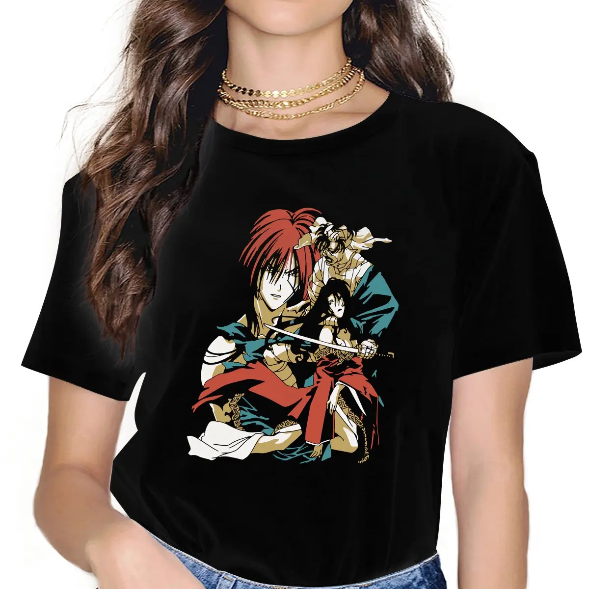 Retro Vintage Classic Feminine Clothes Rurouni Kenshin Manga T-shirt Kawaii Vintage Female Clothing