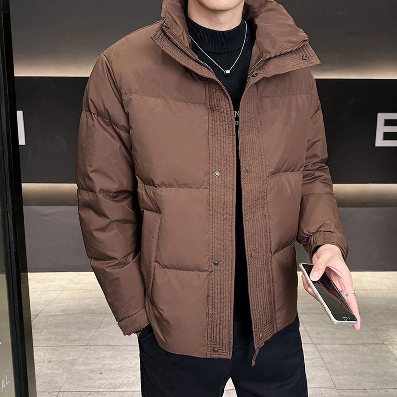 High Quality Men's Stand Collar Duck Down Jackets 2025 Winter Streetwear Windproof Loose Puffer Coats Youth Warm Padded Clothing