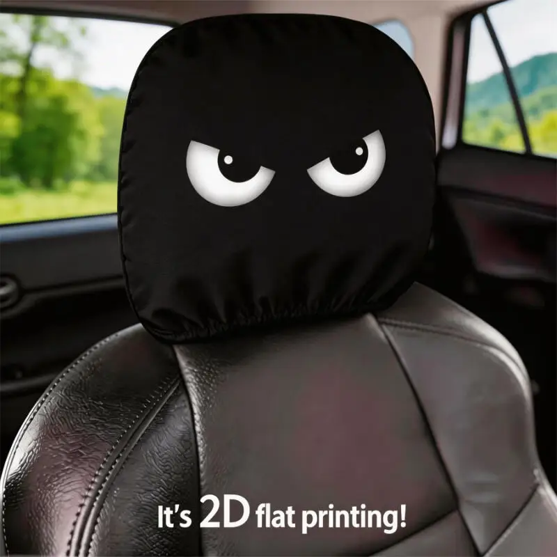 2PCS-Funny Angry Eyes Car Headrest Cover, Universal Black Cartoon Expression Headrest Sleeve, Trendy Car Interior Decor