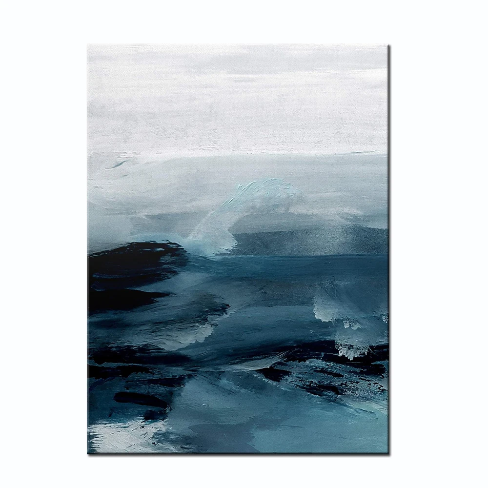 Oversize Abstract Minimalist Blue White Canvas Wall Art Textured Painting For Living Room Bedroom Decor Ocean Wall Picture Art