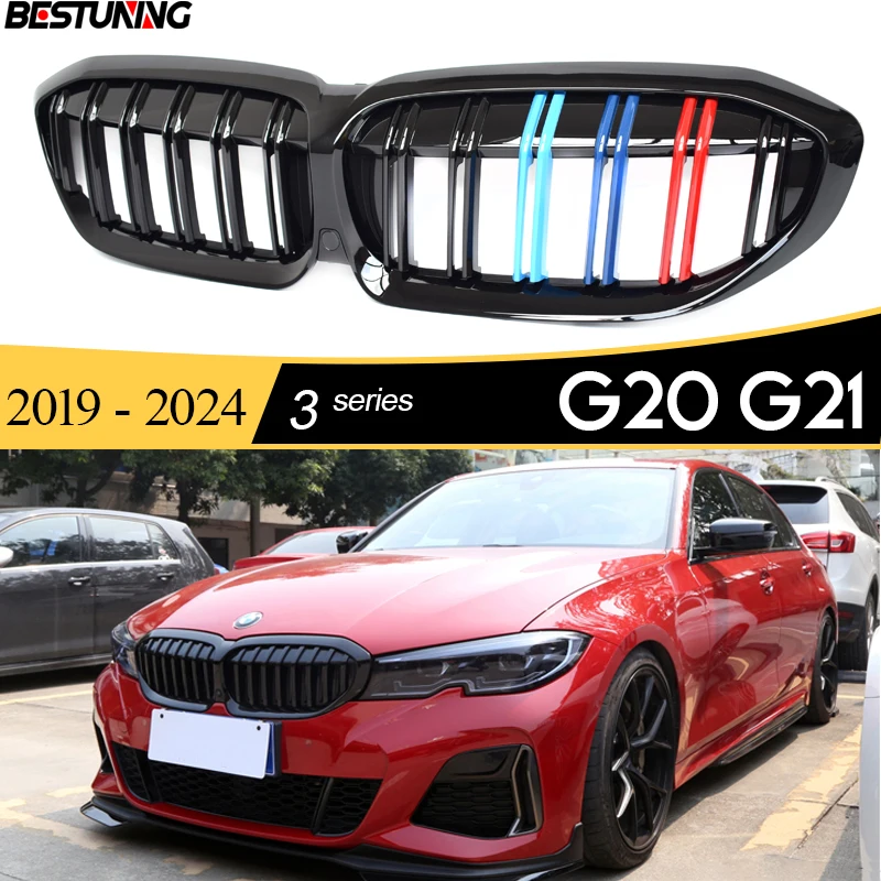 

Glazing Black M-tri-color Front Kidney Grill for BMW 2019 - 2024 3 Series G20 4-Door Sedan G21 5-Door Estate 320i 325i 330d 335d