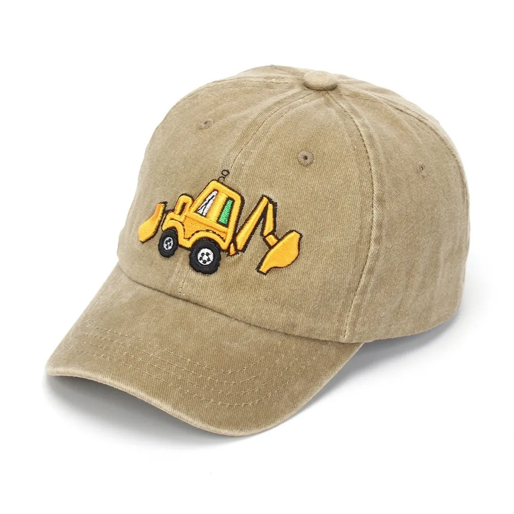 

Breathable Excavator Embroidered Peaked Cap Cartoon Washed Cotton Children Baseball Hat Adjustable Lightweight
