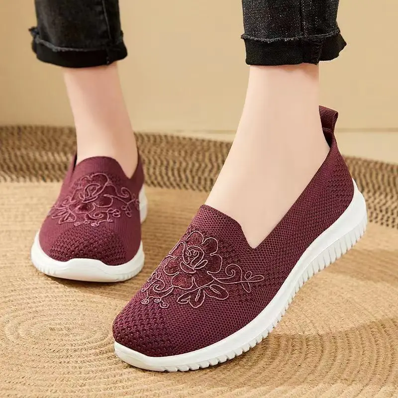 Cheap Mom Summer Mesh Knitting Sneakers Women Breathable Mary Janes Shoes Non-slip Ladies Casual Nurse Office Shoes Ballet Flats