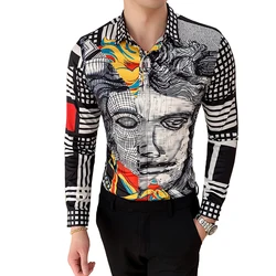 Luxurious 6XL 20 Colour Fashion Print Casual Slim Fit Mens Long-sleeved Shirt High-end Social Brand Social Male Club Prom Shirts