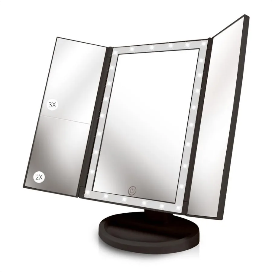 

Backlit Makeup Vanity Mirror 36 LED Lights TouchScreen Light Control TriFold 1 2 3X Magnification Portable HighDefinition Cosme