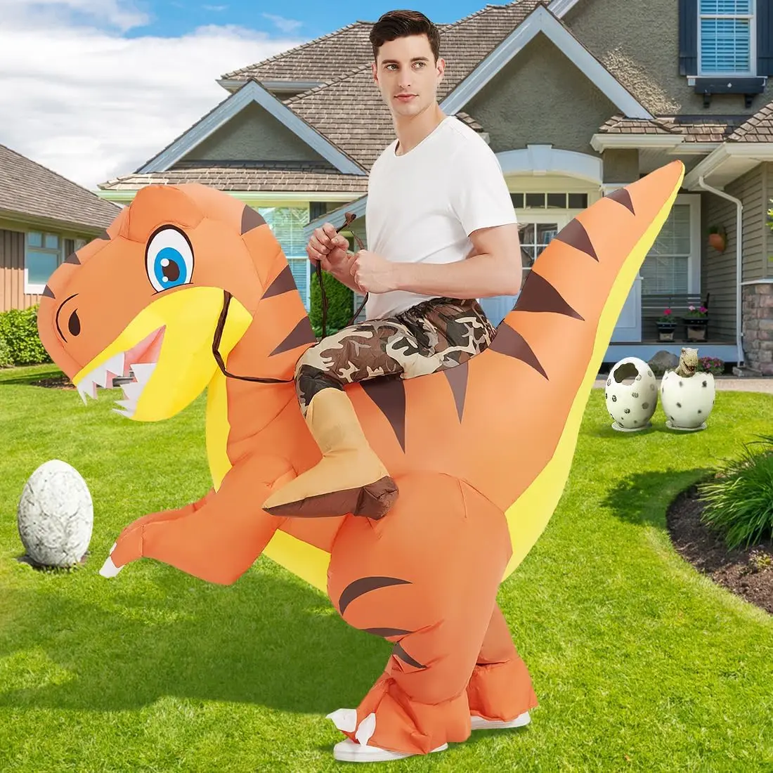 Adult Size Inflatable Dinosaur Costume Funny Blow-up Dinosaur for Halloween Cosplay Party Party Novelties