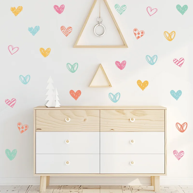 New Colorful Heart Wall Stickers Different Shapes Hearts Art Wall Decals for Children Baby Girls Room Nursery Wallpapers Decor
