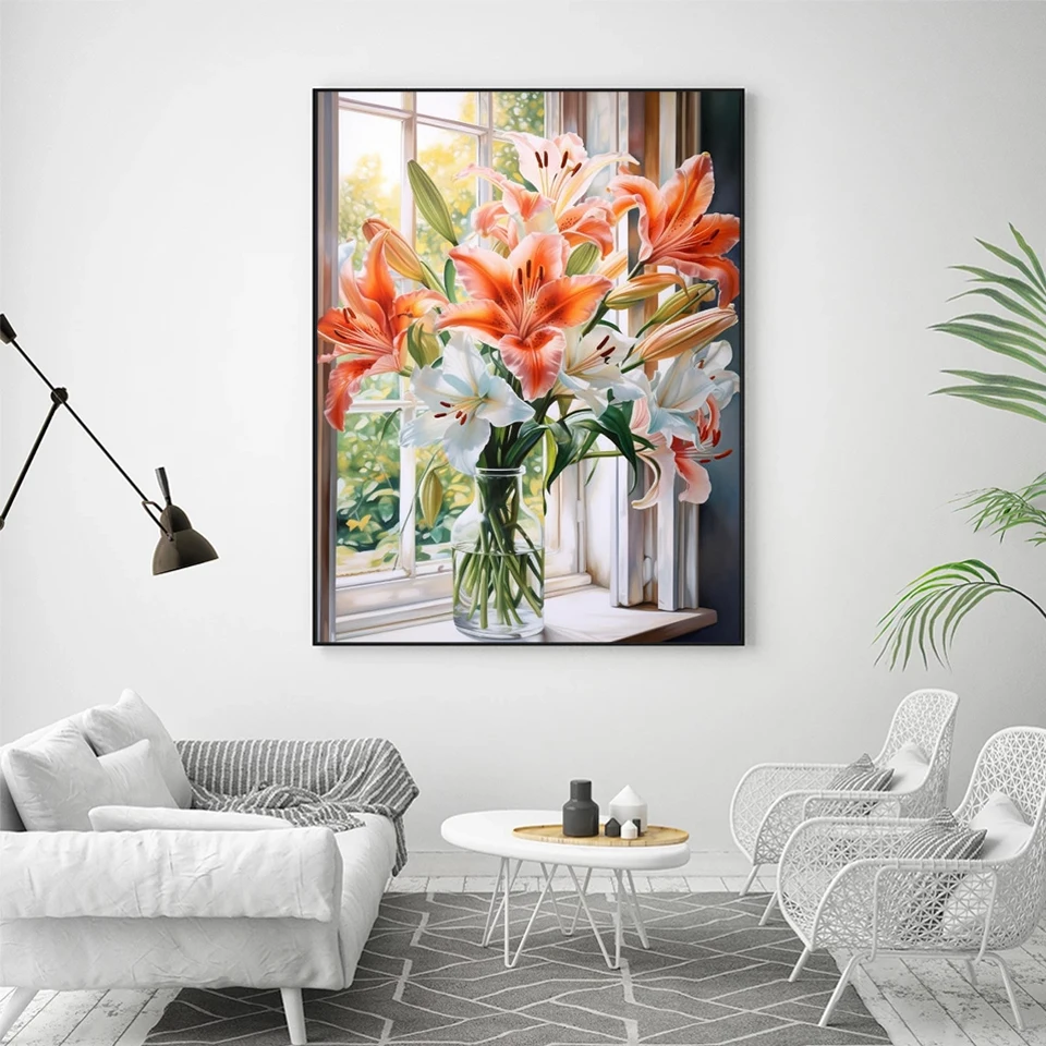 AZQSD Diamond Painting Lily Flower Home Decor Embroidery Floral 30x40cm Full Round Drill Picture Of Rhinestones Needlework