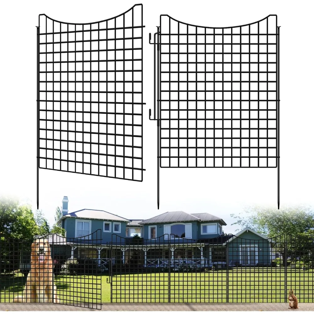 

Outdoor Dog Fence with Lock, 12 Panel Garden Animal Barrier, Decorative Metal Wire Fence Panel, 33 High x 26' Long