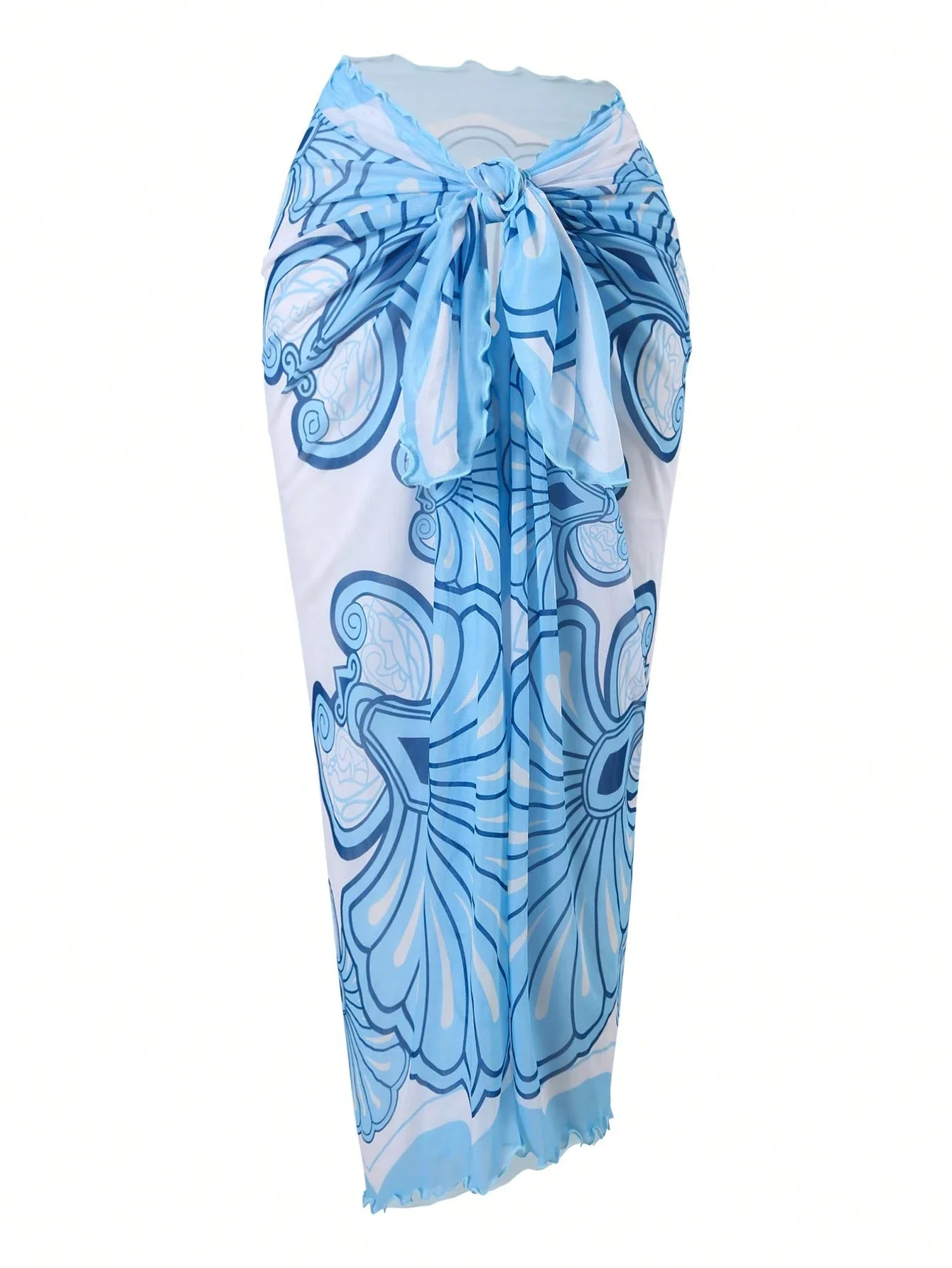 

Women Summer Beach One-Piece Swimsuit With Starfish Decor Ruched Tummy Control And Maxi Skirt