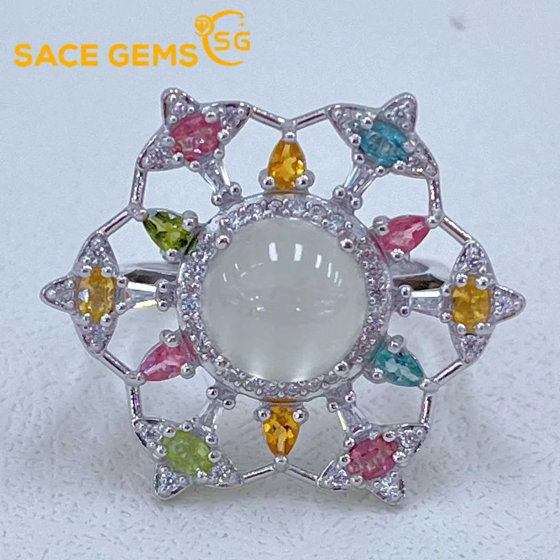 

SACE GEMS New Arrival Trend 925 Sterling Silver Resizable Moon Stone Rings for Women Engagement Cocktail Party Fine Jewelry Gift